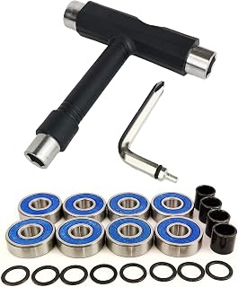 One Leopard® Damselfish Frictionless ABEC 9 Precision Skateboard Bearings with Skateboards Spacers Washers and T Tool for Skateboards, Longboards, Inline Skating and Bikes.