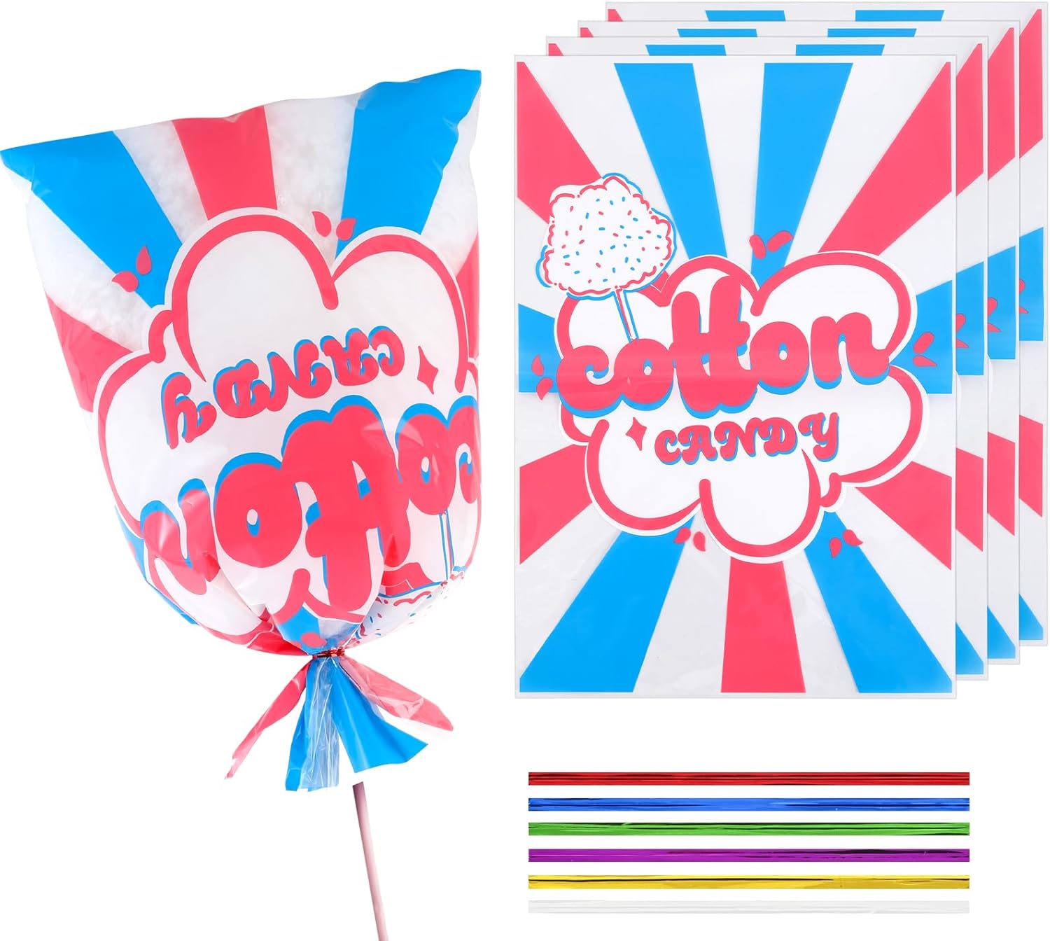 400 Pcs Cotton Candy Bags,14 x 20 Inches with Ties,Cotton Candy with Print Clear Large Carnival for Kitchen,Carnivals Party Favors 14X20inches?400pcs? Light Blue