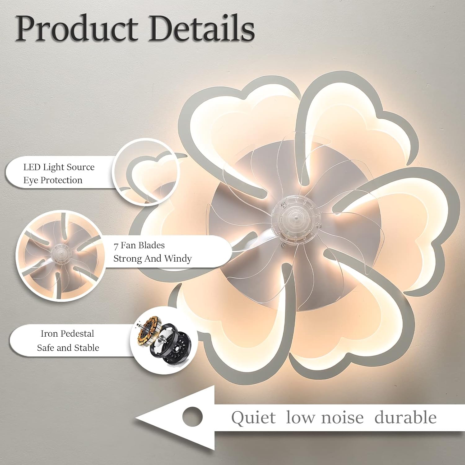 YUEGOO Ceiling Fans with Lamps,Dimmable Ceiling Fans with Lights and Remote Control Quiet Ceiling Fan with Led Light Flower Dc Reversible 6 Speed Timer Ceiling Fans with Lamps Modern for Bedroom/a