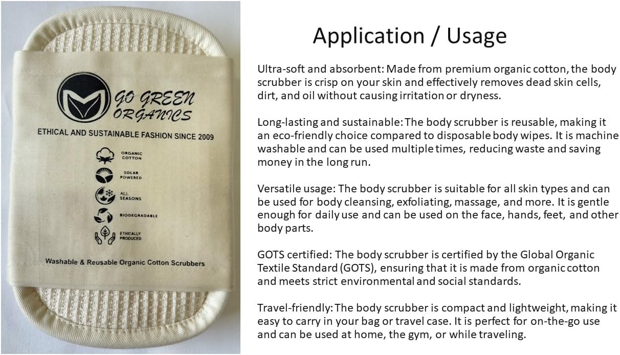 Organic Cotton Reusable Long Lasting Sponge Scrubber - Pack of 4 - Sustainable & Eco-Friendly - GOTS Certified - Go Green Organics Cleaning Sponges (17 x 11 Cms) Natural image 5