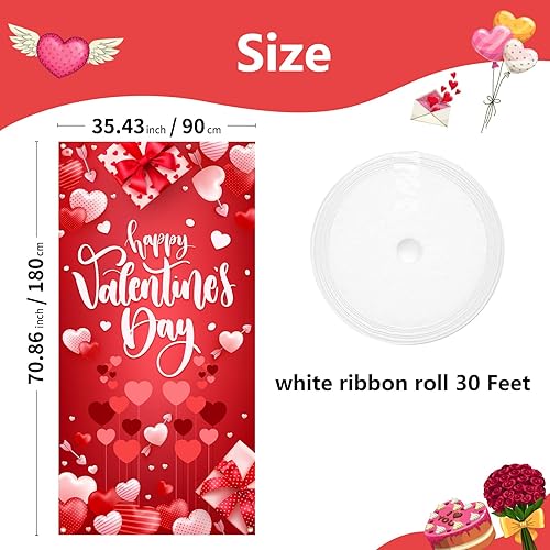 Miniatura 3 de Arosche Cubierta grande para puerta del día de San Valentín de 6 x 2.9 pies, decoración romántica de corazones románticos, fondo colgante para
