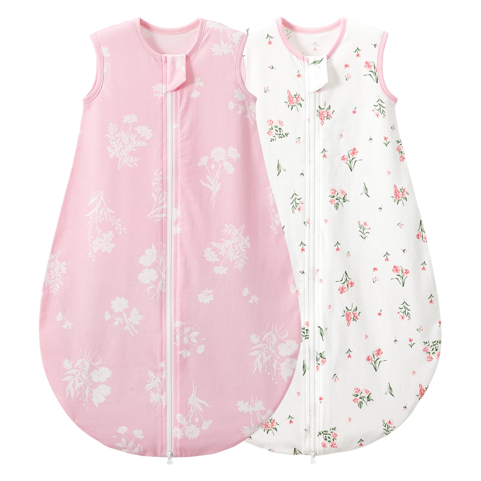 Duomiaomiao Baby Sleeping Bag 0.5 Tog Sleeping Bag, Baby Summer Sleep Sack 2 Pack 100% Cotton Unisex Infant Newborn Sleep Bag 6-18 Months, Flower â image 1