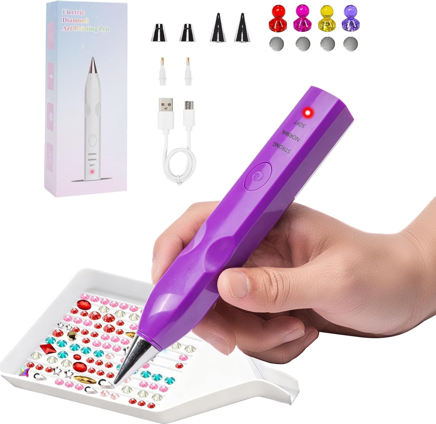 GloHopiup Electric Diamond Painting Pen, Cordless Vacuum Diamond Art Pen no Wax Needed, Rechargeable Diamond Art Accessories Kit for Adults, Perfect for Gem Diamond Art Fans - Purple