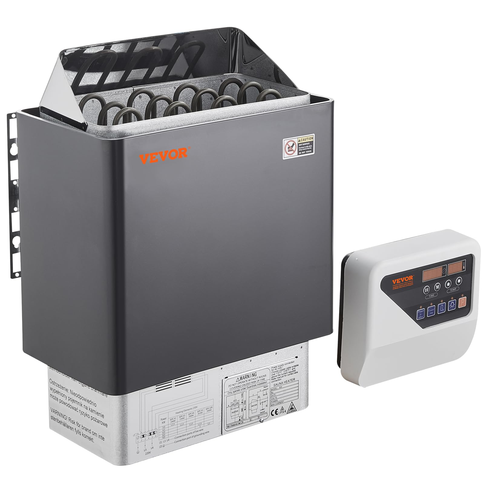 VEVOR Stufa per Sauna Stufa Elettrica per Sauna 6 kW, Riscaldatore Portatile per Sauna Interno/Esterno 400 V 3 N con Timer da 3 Ore con Regolatore Digitale Uso Domestico 5-9 m³ Spa Commerciale Hotel