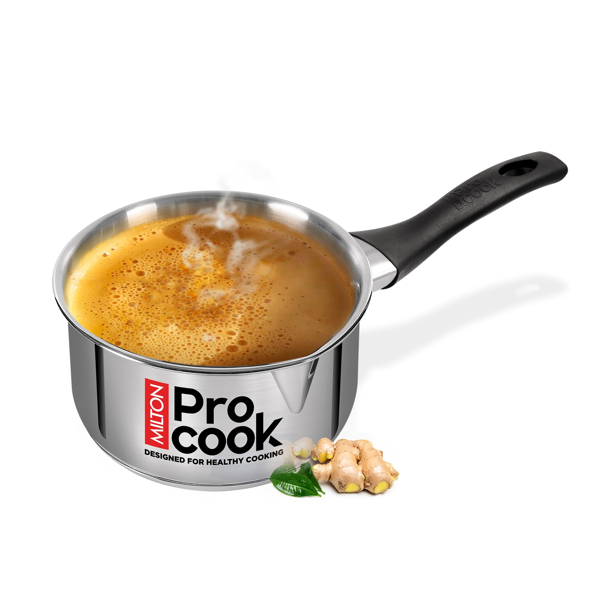 Milton Pro Cook 3-Layer Thick Triply Bottom I Induction Cookware & Gas Stove Friendly Stainless Steel Tea Pan 16cm | 1.6 Litre | Sauce Pan | Chai Pot | Milk Boiler with Handle | 2Y Warranty | Silver