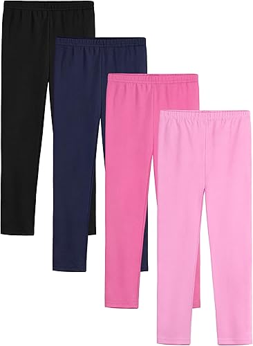 4 Pack Leggings for Girls Kids Girls Thick Leggings Cotton Pants Full Length Stretchy