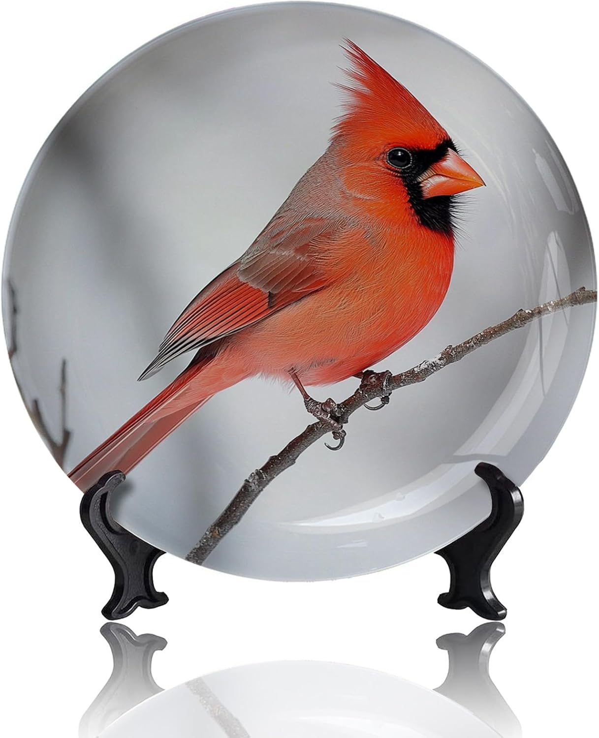 Cardinals Birds Decorative Plate Seamless Design Ceramic Plate Festival Gift with Display Stand for Home Office Table Decor Porcelain Plates - 10 Inches