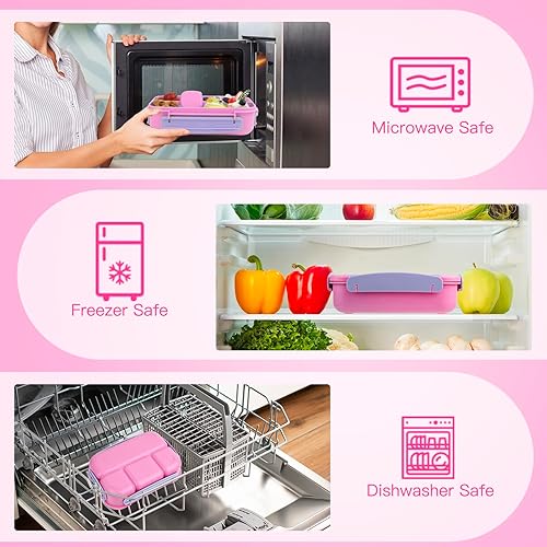Miniatura 6 de MaMix Lonchera Bento para adultos, lonchera para niños, contenedores de almuerzo para adultosniñosestudiantes, 44.0 fl oz, 4 compartimentos (morado)
