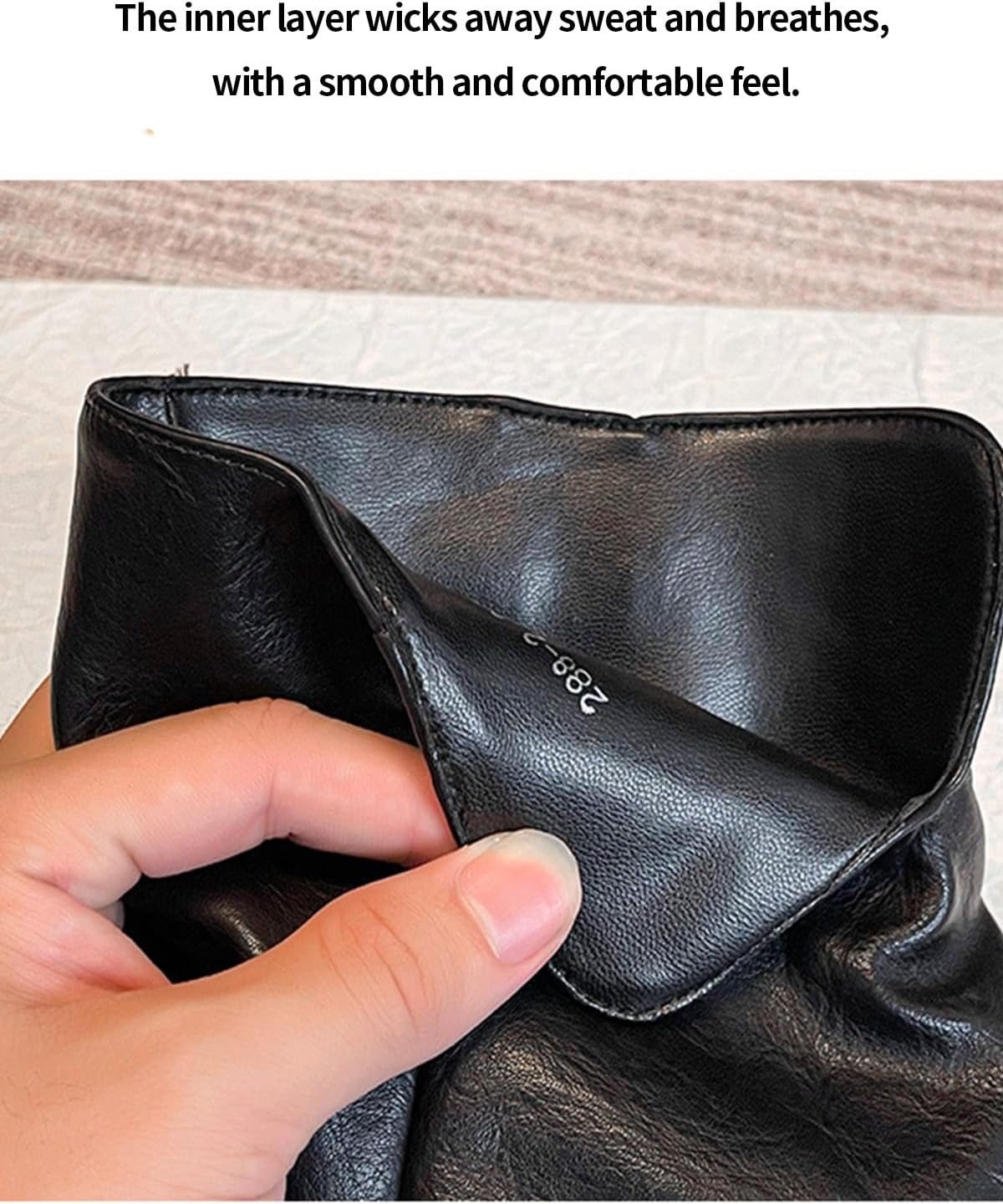 Women's Slouchy Leather Mid Calf Boots Casual Fold Over Pointed Toe Low Heel Shoes Trendy Wide Calf Pull On Boots - Image 6