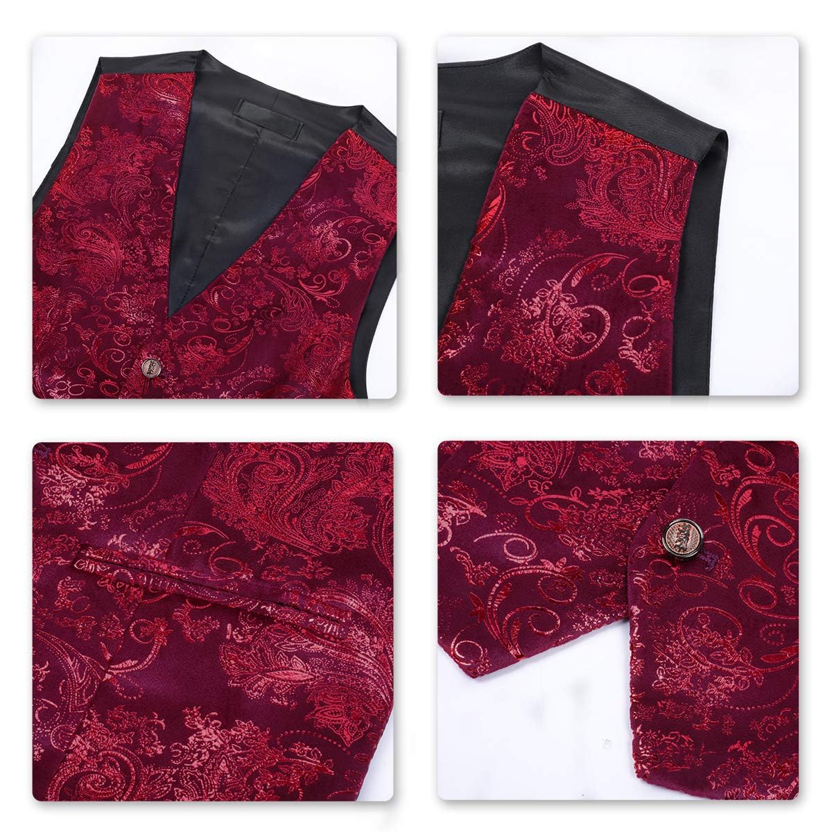 Allthemen Gilet Homme Classique Paisley Floral Jacquard Gilet Mariage Luxe Soirée Slim Fit Gilet de Costume pour Homme