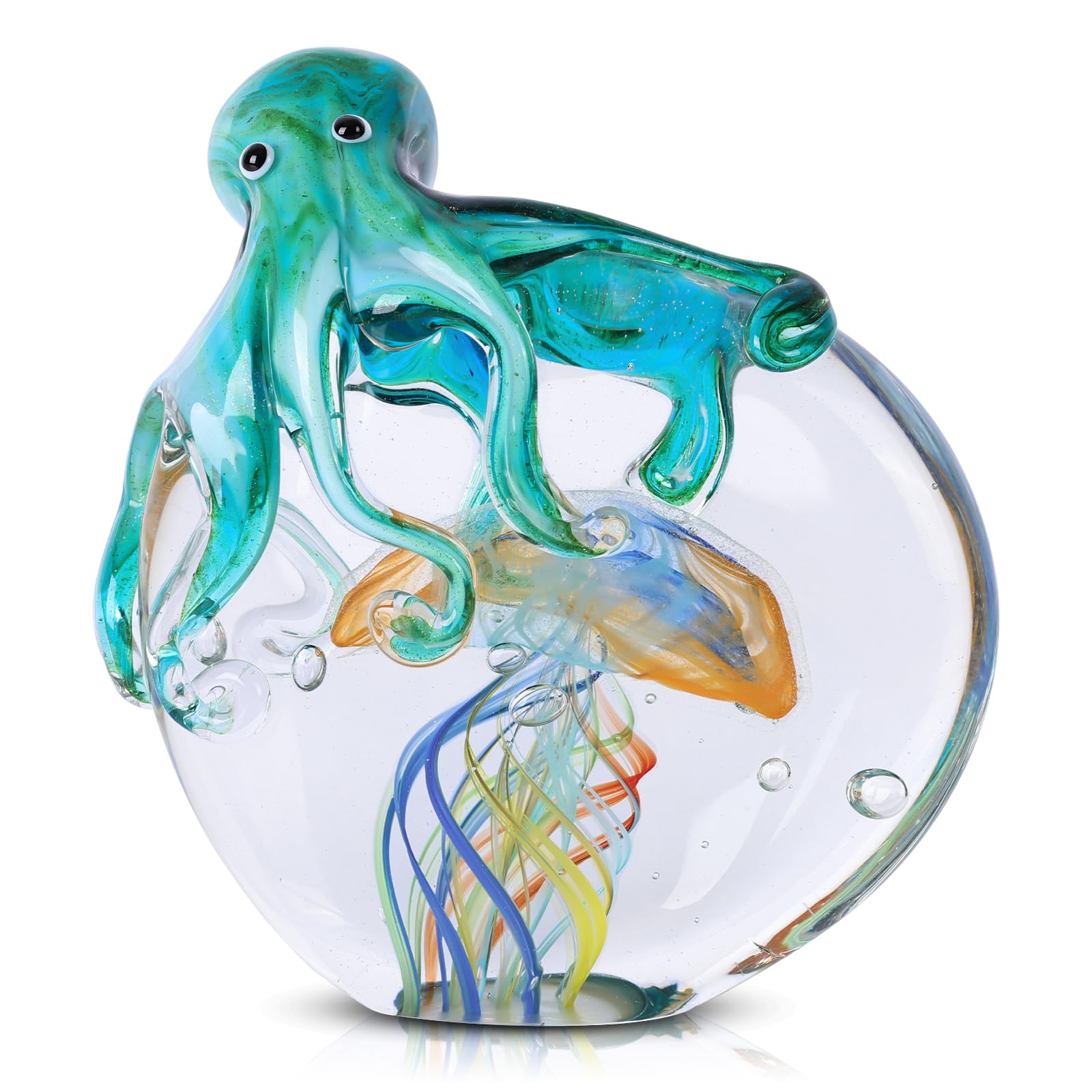 LCCCK Glass Octopus Jellyfish Statue Home Decor, Hand Blown Glass Decor Ocean Figurines Octopus Sculpture, Murano Art Office Desk Paperweights Fish Tank Aquarium Sea Animals Christmas Birthday Gift — image 1
