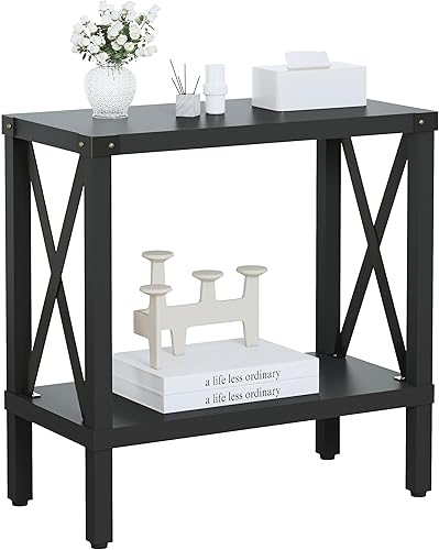 Mesa auxiliar estrecha, mesa auxiliar grande para sofá, mesita de noche de granja con estante de almacenamiento, mesita de noche delgada para sala