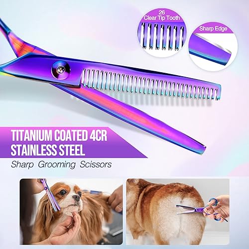 Miniatura 65 de Gimars 4CR - Tijeras 6 en 1 de acero inoxidable de aseo para mascotas, para perros, gatos y otros animales, resistentes con revestimiento de titanio.