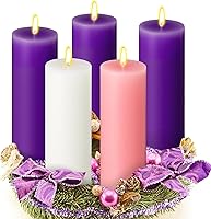 Vista 8 de Cindeer Juego de 5 velas de Adviento de 5 x 8 cm para coronas de Adviento, portavelas, votivas, color morado y rosa, velas de columna perfumadas