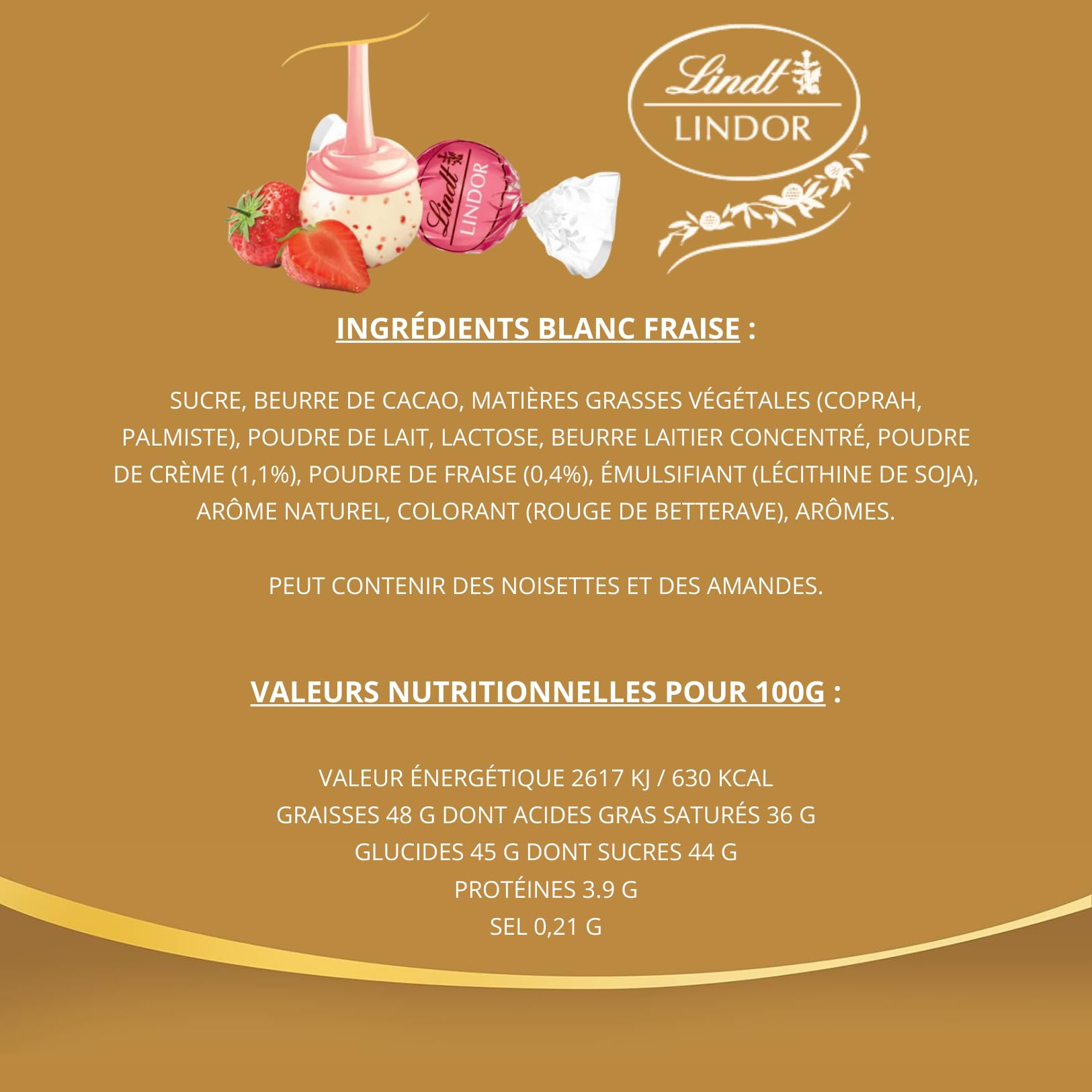LINDT - Assortiment 100 bouchées LINDOR Chocolat Blanc - Boîte 1,25 kg