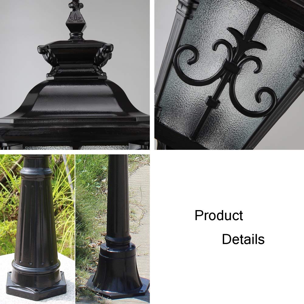 Lanterna da Giardino in Vetro E27 a Testa Singola per Esterni, palo Alto, Stile Europeo retrò, Impermeabile IP54, Lampada a Colonna in Alluminio pressofuso, Decorazione p,Brass_Height 80cm