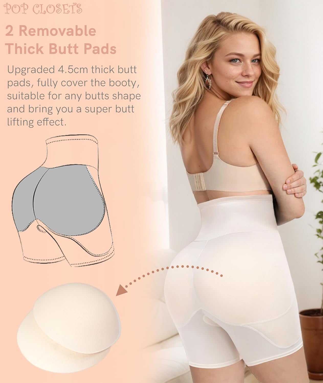 POP CLOSETS Women Hip Padded Booty Lifter Shapewear Thicker Enhancer Removable 4 Pads Control Panty for Bigger Butt - Image 5