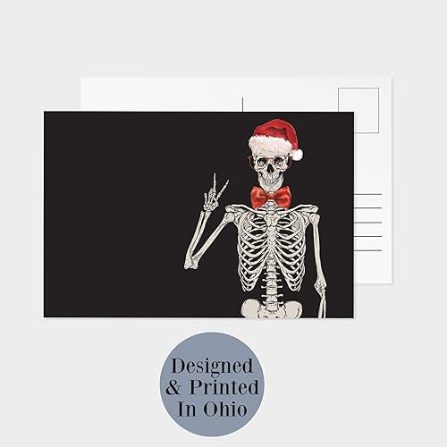 Miniatura 2 de 32 Skeleton Santa Postcards Set with Peace Sign and Santa Hat