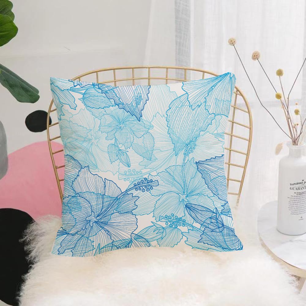 HYMSXW Cushion Cover,Throw Pillow Case Home Decorative for Living Room Bedroom Sofa Chair 20X20 Inch,Elegant seamless pattern with hand drawn decorative hibiscus flowers design ele,Pillowcase 50X50cm