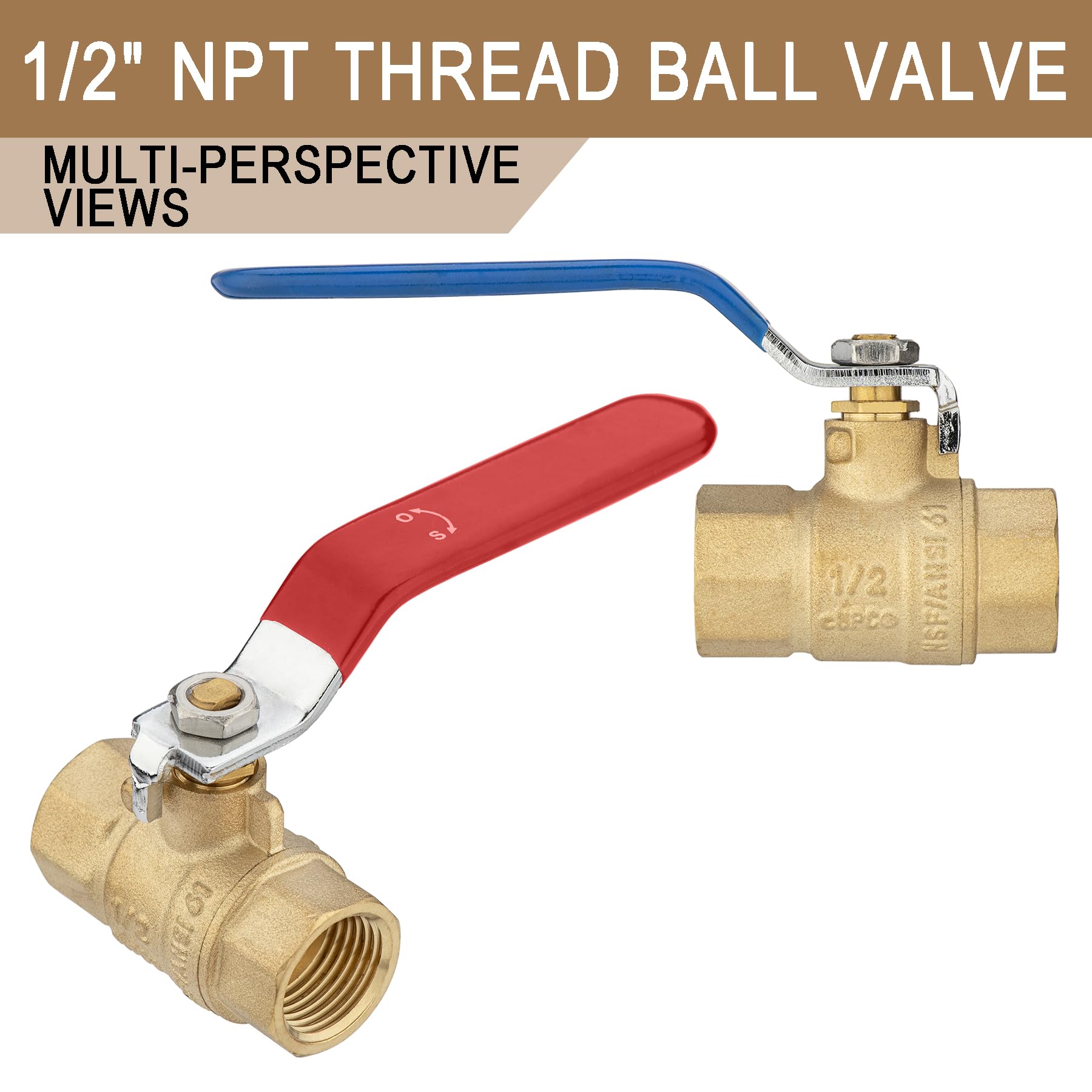 Válvula de bola de rosca NPT de 1,27 cm, 10 unidades, válvula de cierre LING-BV1-1/2FNPT-10