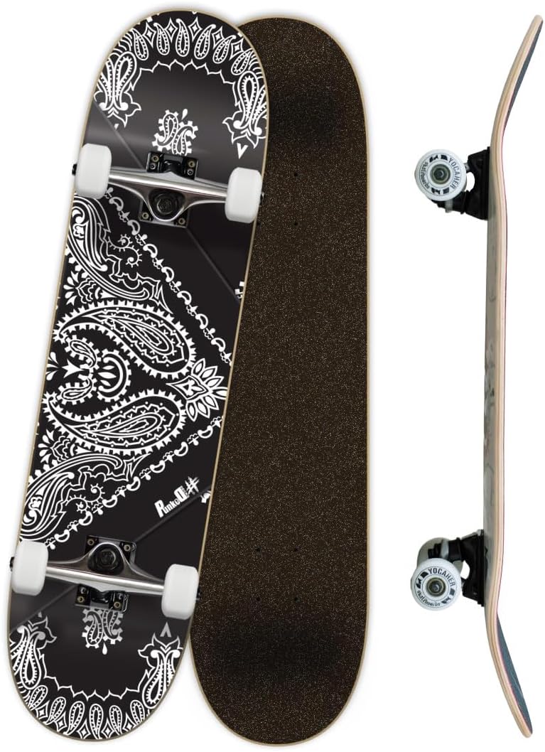 Yocaher Punked Complete Skateboard 7.75" x 31" Pro Skateboards with BlackWidow Grip Tape, Aluminum Alloy Truck, ABEC-7 Bearing, 54mm Skateboard Wheels