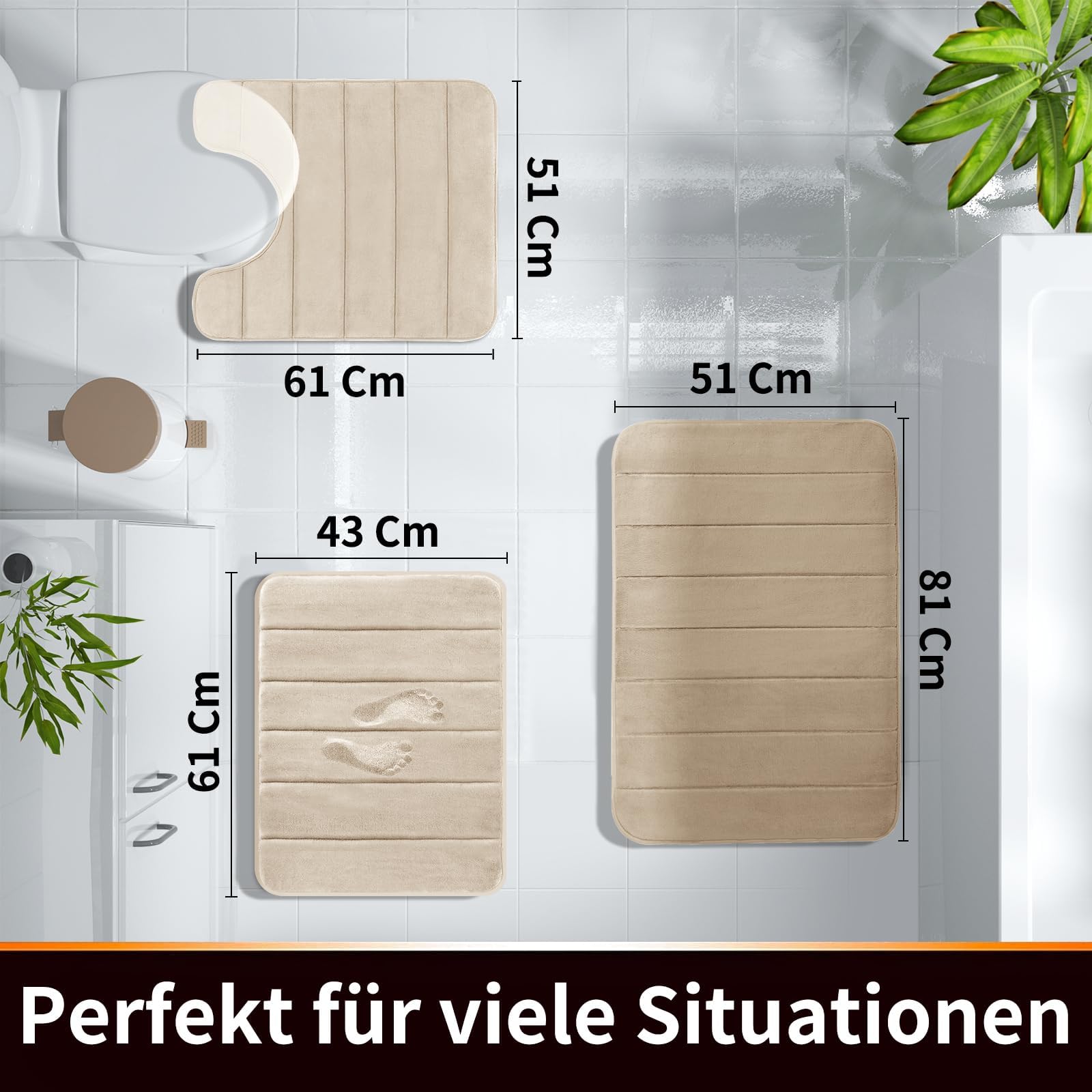 Yimobra Tappetino da bagno antiscivolo, 90 x 60 cm, super assorbimento d'acqua, spesso, lavabile in lavatrice, facile da asciugare, colore: beige
