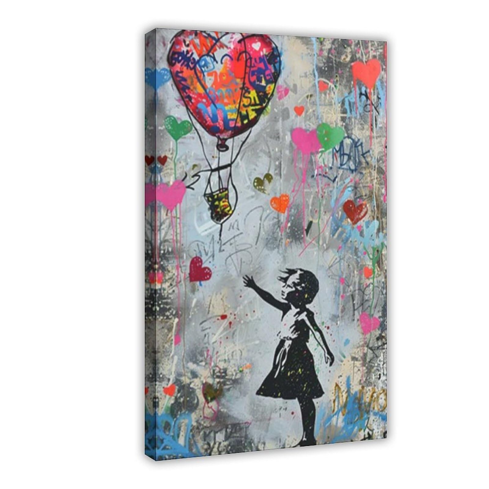 Gqvcjsw Girls Banksy Red Balloon Banksy Graffiti Canvas Poster Bedroom Decor Landscape Office Room Decor Gift 24X36inch(60X90cm)