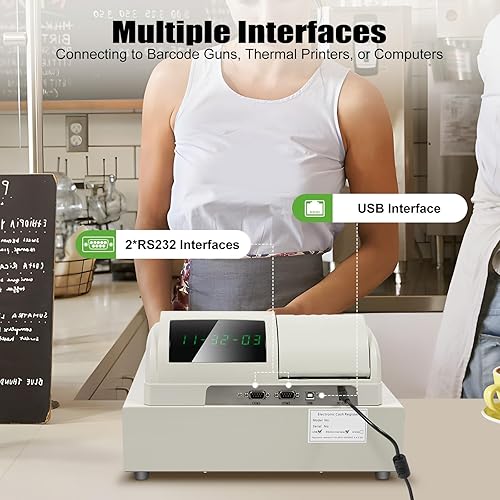 Miniatura 5 de Gbonklong - Caja registradora electrónica de 48 llaves, caja registradora con cajón de monedas Descripción Sistema de monedas POS Bill para pequeñas