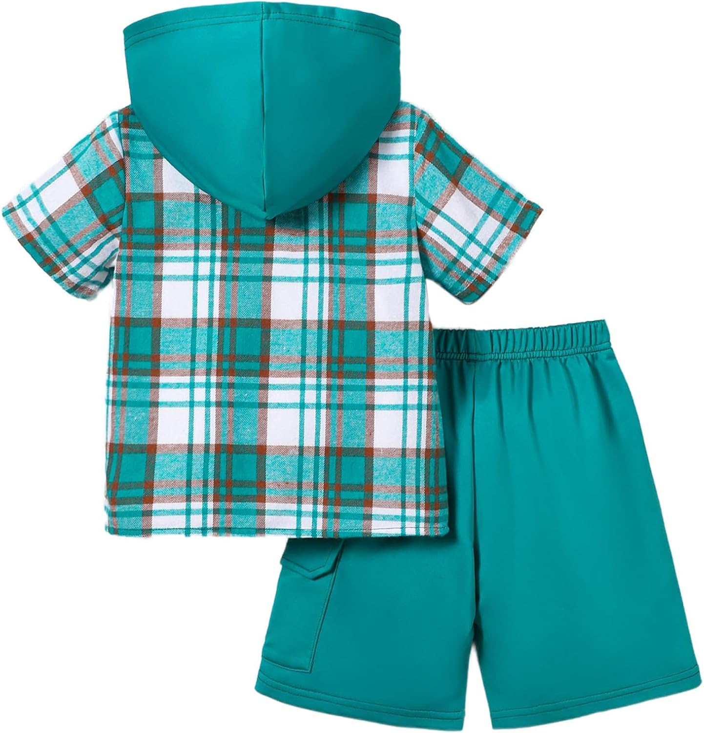 Boys Clothes Shorts Sets Plaid Short Sleeve Hooded Button Shirt and Jogger Shorts for Kids Summer Outfits - Image 2