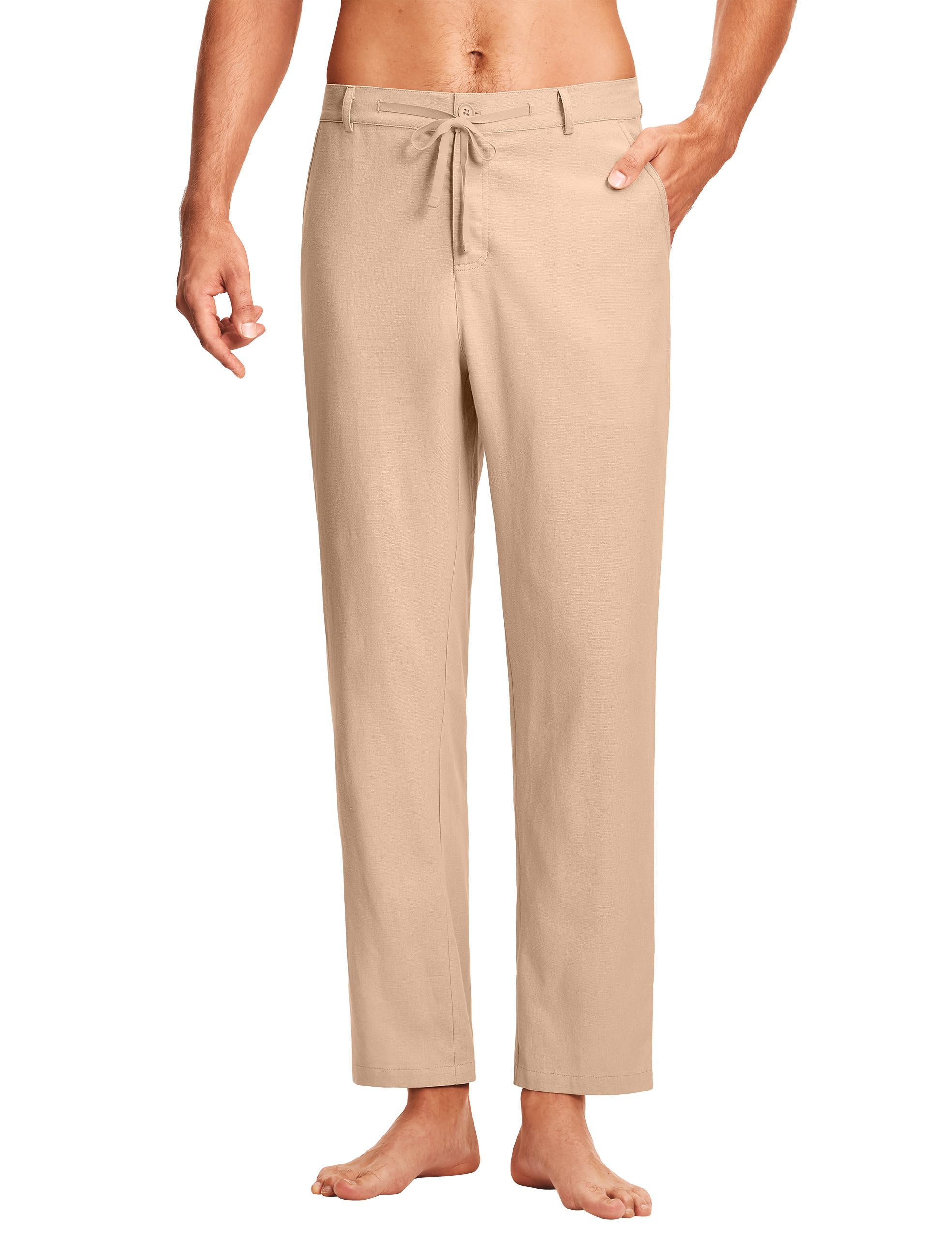30 Mens Linen Pants Casual Dress Pants Drawstring Lightweight Business Trousers with 4 Pockets Beach Summer