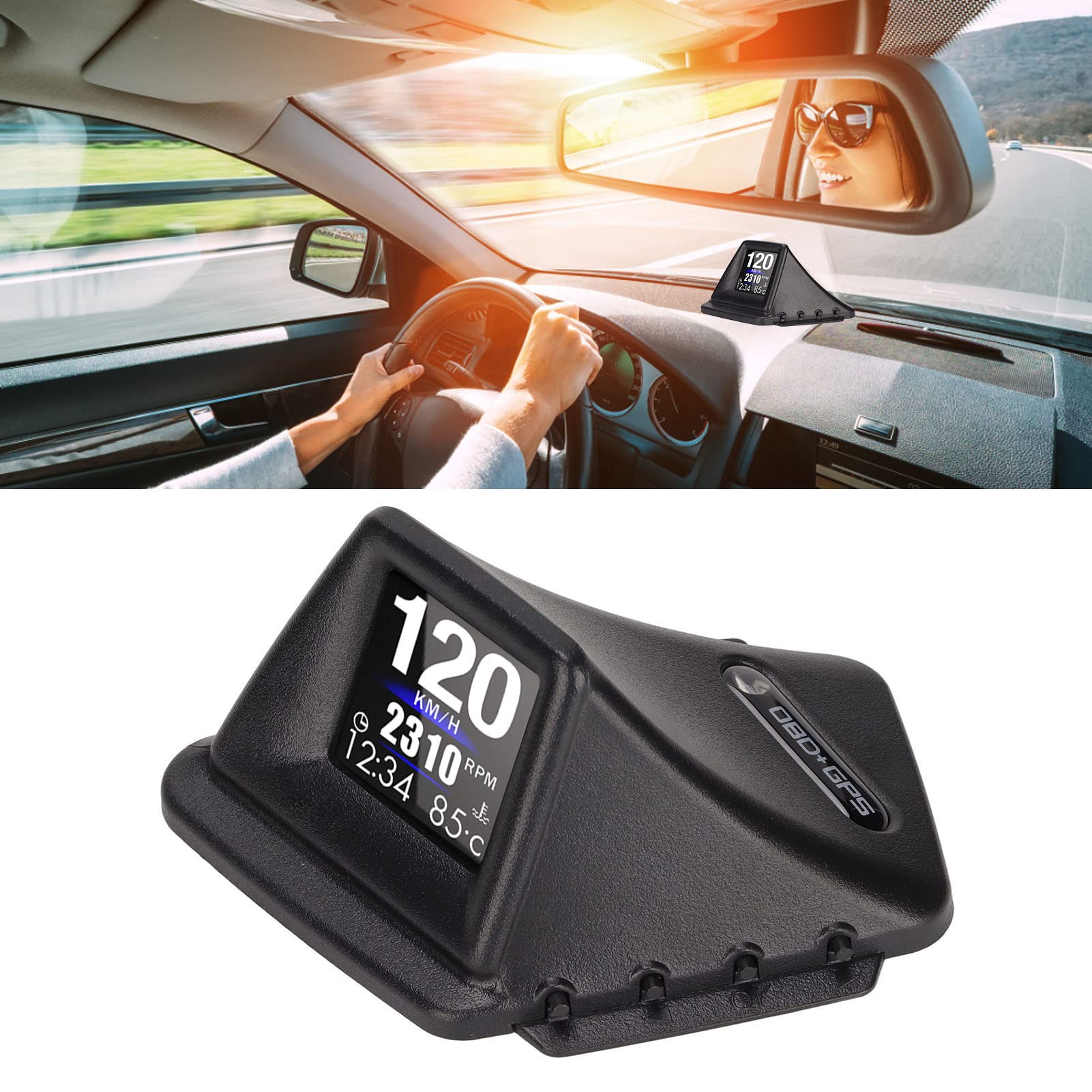 Auto HUD, Dual Mode Dual System OBD and GPS Multiple Functions, Smart Hud Display 4 Alarms, OBD Ii Interface Plug and Play Suitable for All Models