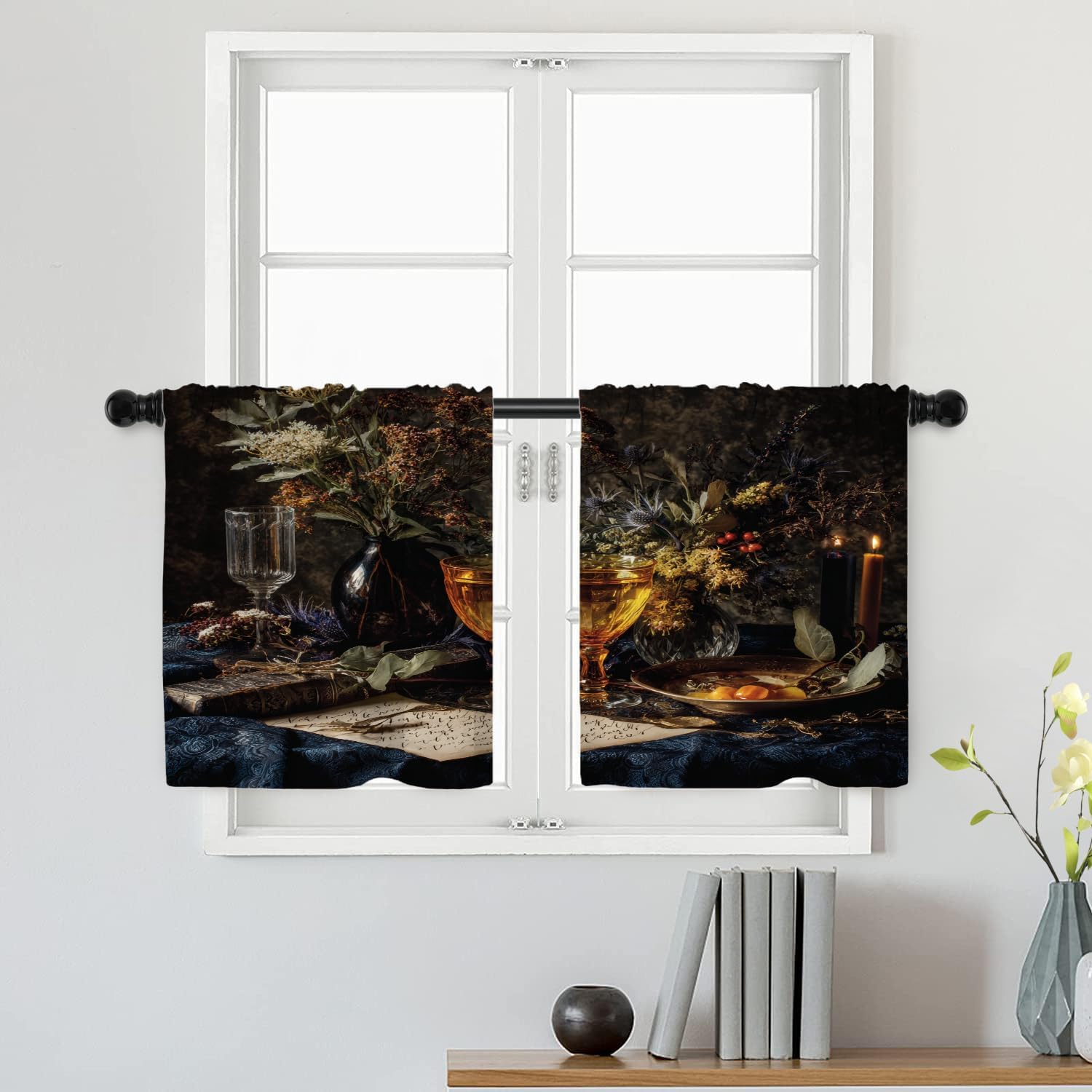 Batmerry Forest Lights Path Valance Curtains, A Magical Forest at Night Window Treatment Kitchen Valances Multilayer Polyester Blackout for Living Room/Bathroom, 2 Pack 52x18 inches