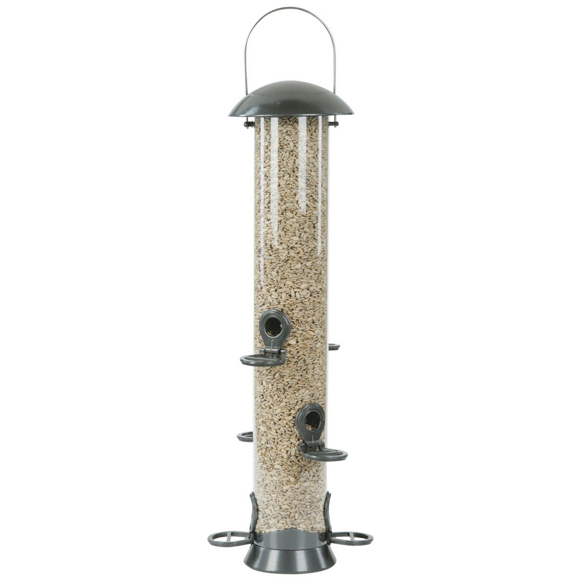 CJ Wildlife Mangeoire Oiseaux Exterieur à Suspendre – Mangeoire Silo pour Oiseaux – Distributeur Graines Oiseaux – Métal Gris Graphite – Grande Contenance, Longue Durée
