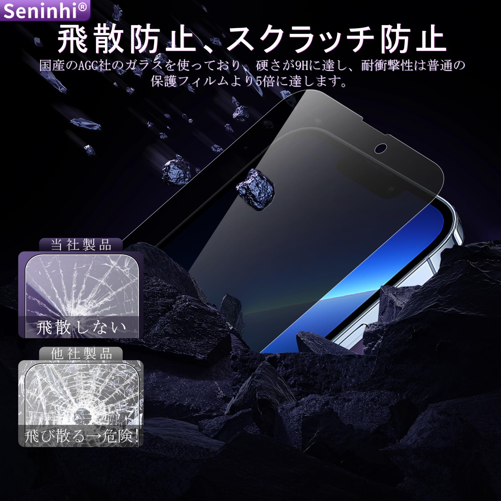 Amazon | 対応 iPhone 13 Pro ガラスフイルム 覗き見防止 ガイド枠付き