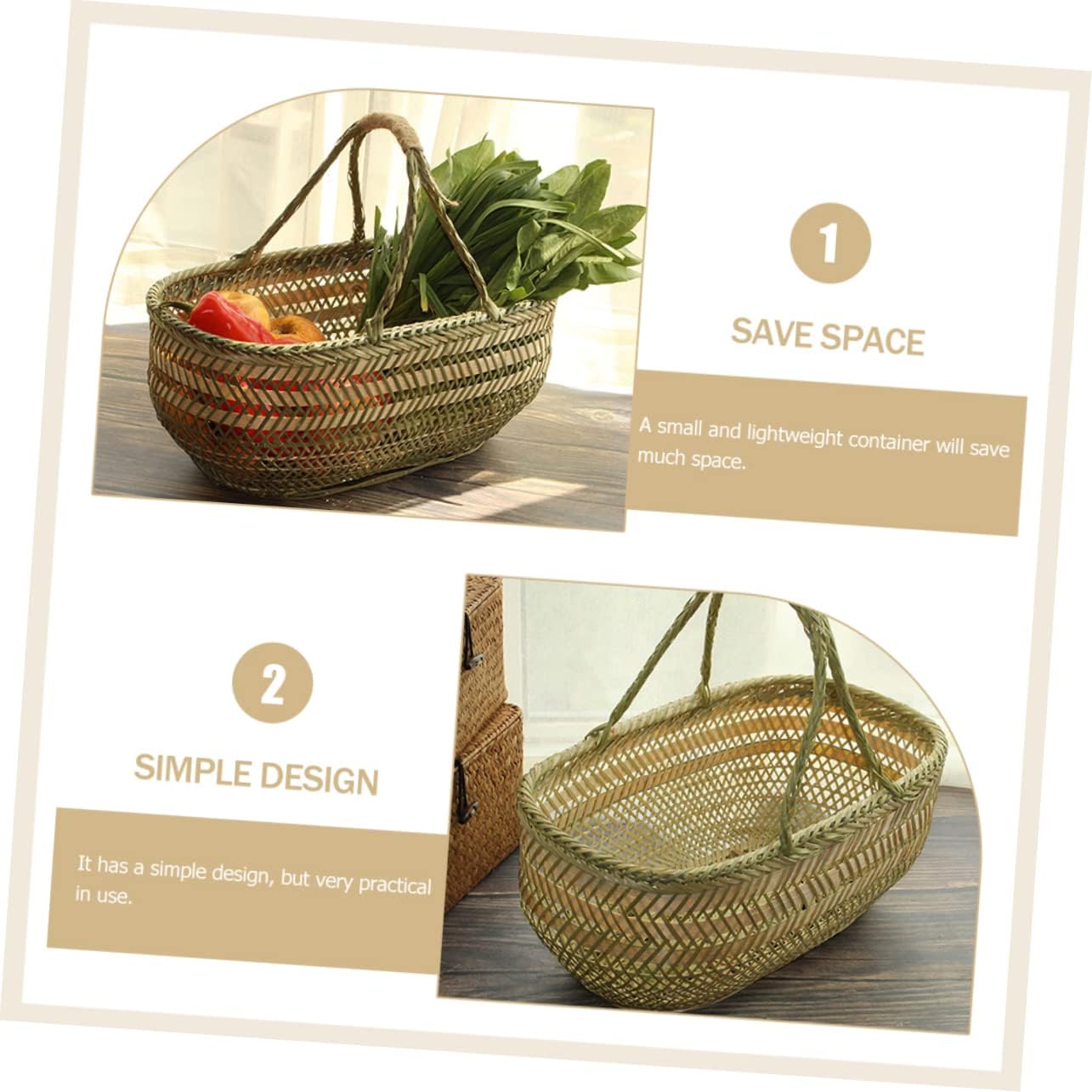 Handled Basket Ergonomic Weaving Design Lightweight Portable Vegetable and Egg Holder for Kitchen and Farmers Market Use and Practical Small Random Color Random Color