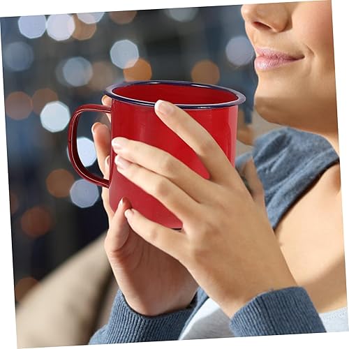 Miniatura 3 de Juego de 4 tazas de esmalte rojo  Tazas de camping vintage para bebidas calientes, leche y café perfecto para la oficina en casa y uso al aire libre