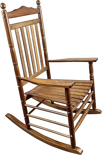 Miniatura 8 de ZJIAH Mecedora para porche de patio con respaldo alto para uso en interiores y exteriores, mecedora de madera con reposabrazos para adultos, sillas