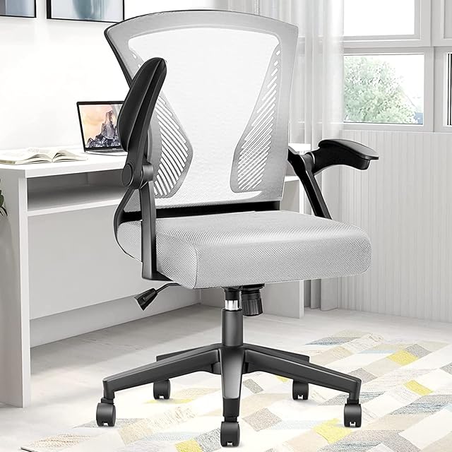 YONISEE Desk Chair - Ergonomic Office Chair with Flip-up Armrest & Lumbar Support & Adjustable Height, Modern Conference Executive Manager Work Chair (White)