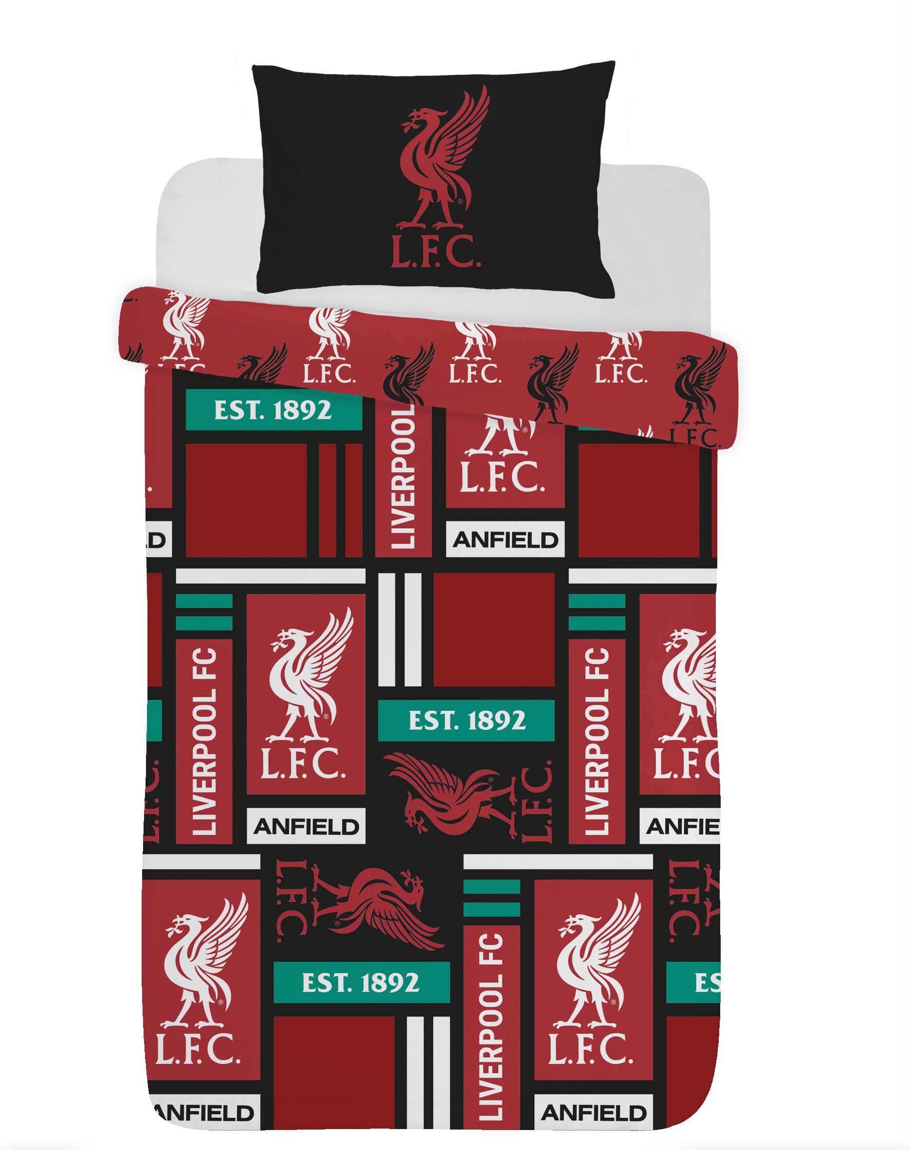 Liverpool FC Football Duvet Cover Sets Bedding Single Bed Set with Pillowcase LFC Block Football Gifts for Boy and Girls (Single)