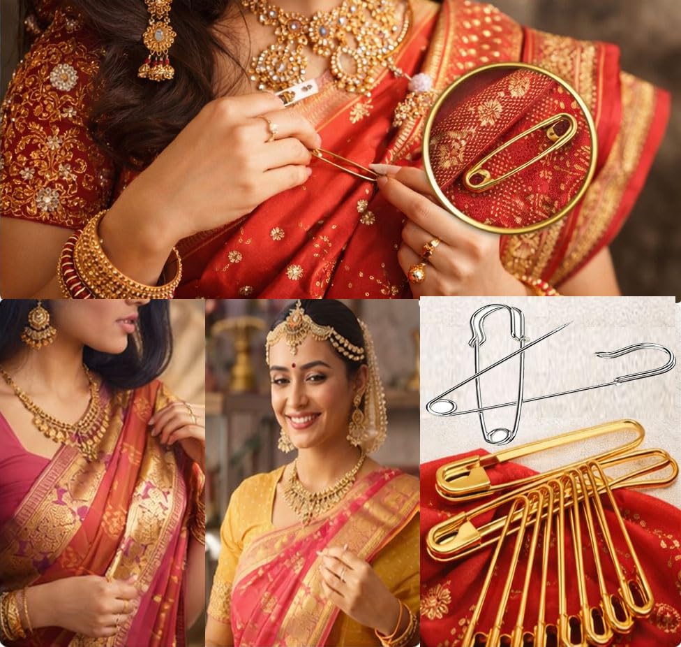 Image of MR. DIY Crafts Safety Pins Set, Heavy Duty Metal Safety Pins for Sewing, Clothing Repair, Jewelry Making, DIY Crafts & Multipurpose Use (5, Saree Safetry Pin)