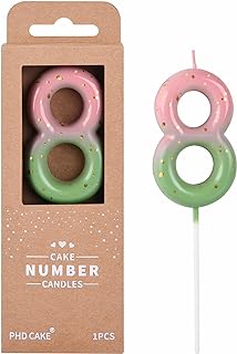PHD CAKE 2.76 Inch Classical Pink Green Gold 8 Number Birthday Candles, Gold Number Candles, Cake Number Candles, Party Celebration.