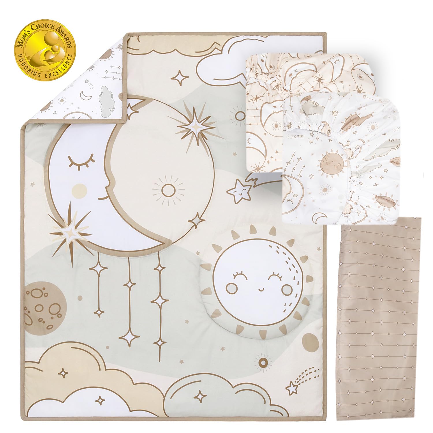 The Peanutshell 5 Piece Baby Crib Bedding Set for Boys & Girls - Newborn, Infant & Toddler Nursery Bed Set Decor with Fitted Crib Sheets, Blanket, Dust Ruffle Comforter - Starry Skies