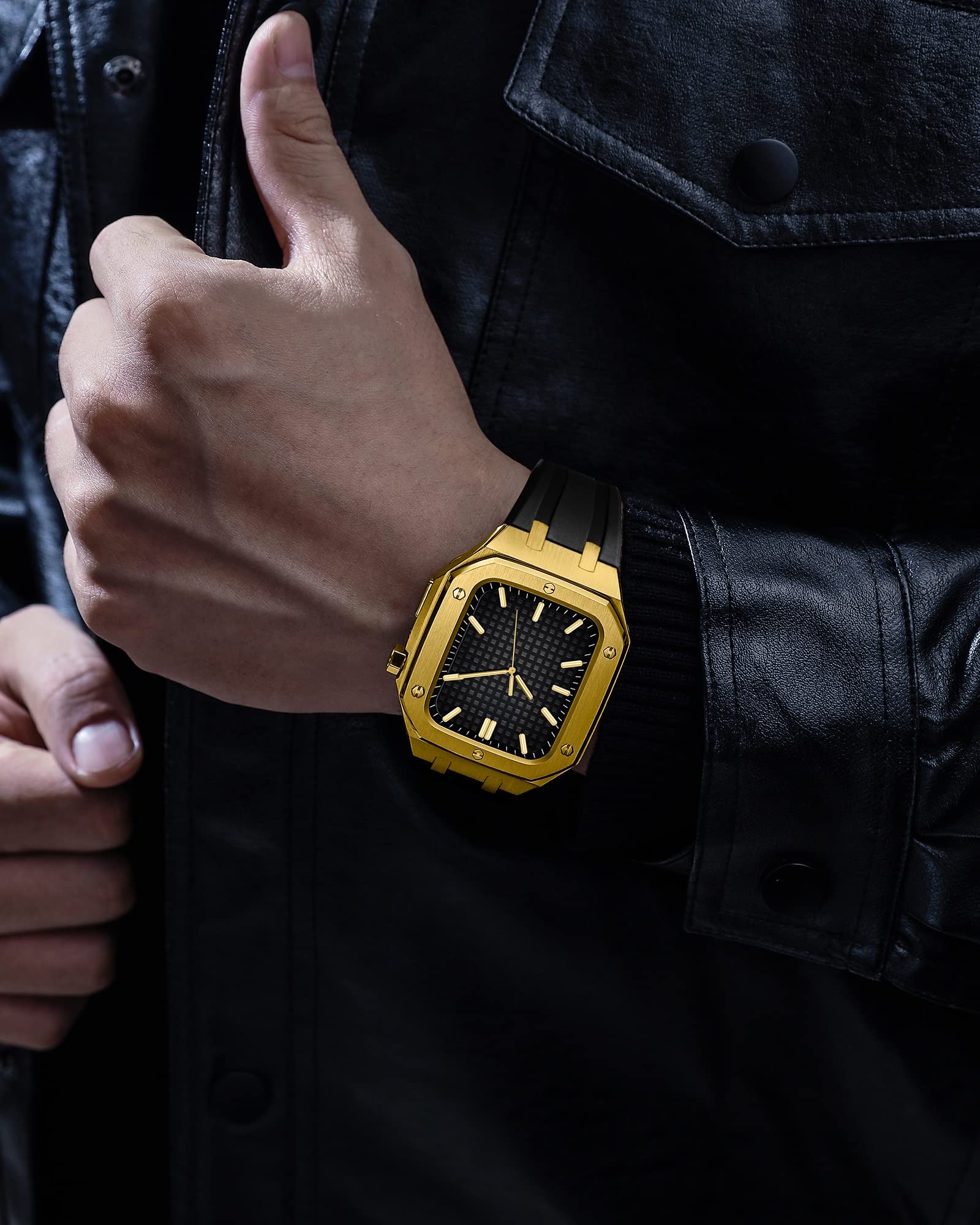Switch Smart Watch Case per Band Mod Kit 45mm 44mm, cinturino in gomma (colore: Preto, dimensione: 44 mm per 6/5/4/SE)