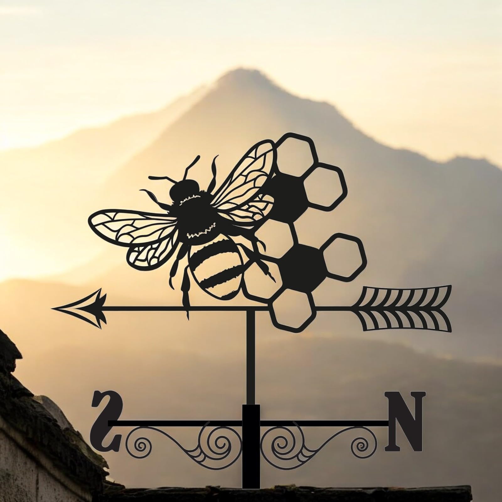 Epsom Door Handle Black Metal Silhouette Weathervane – 65X34x29cm | Decorative Weatherproof Garden Wind Vane For Roof, Shed & Outdoor Décor – Rustic Metal Design (Apple Tree, Fairy, Bee, Cockerel, Horse) (Bee)