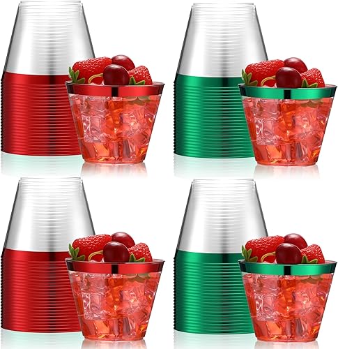 Miniatura 1 de Zhehao 100 vasos de plástico con borde de 9 onzas, copas de vino transparentes desechables resistentes para bodas, cumpleaños, vacaciones, fiestas,
