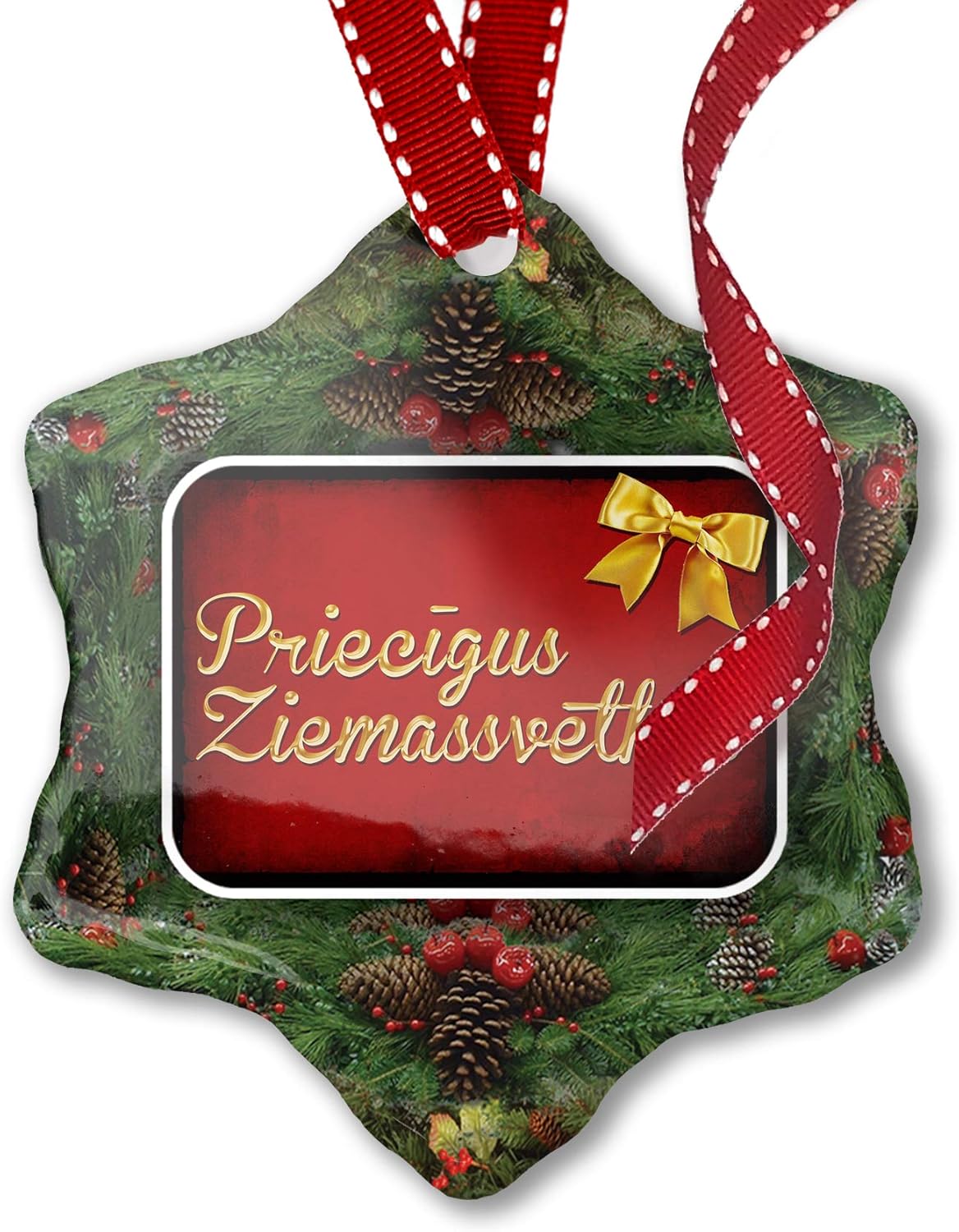 Christmas Ornament Merry Christmas in Latvian from Latvia Neonblond