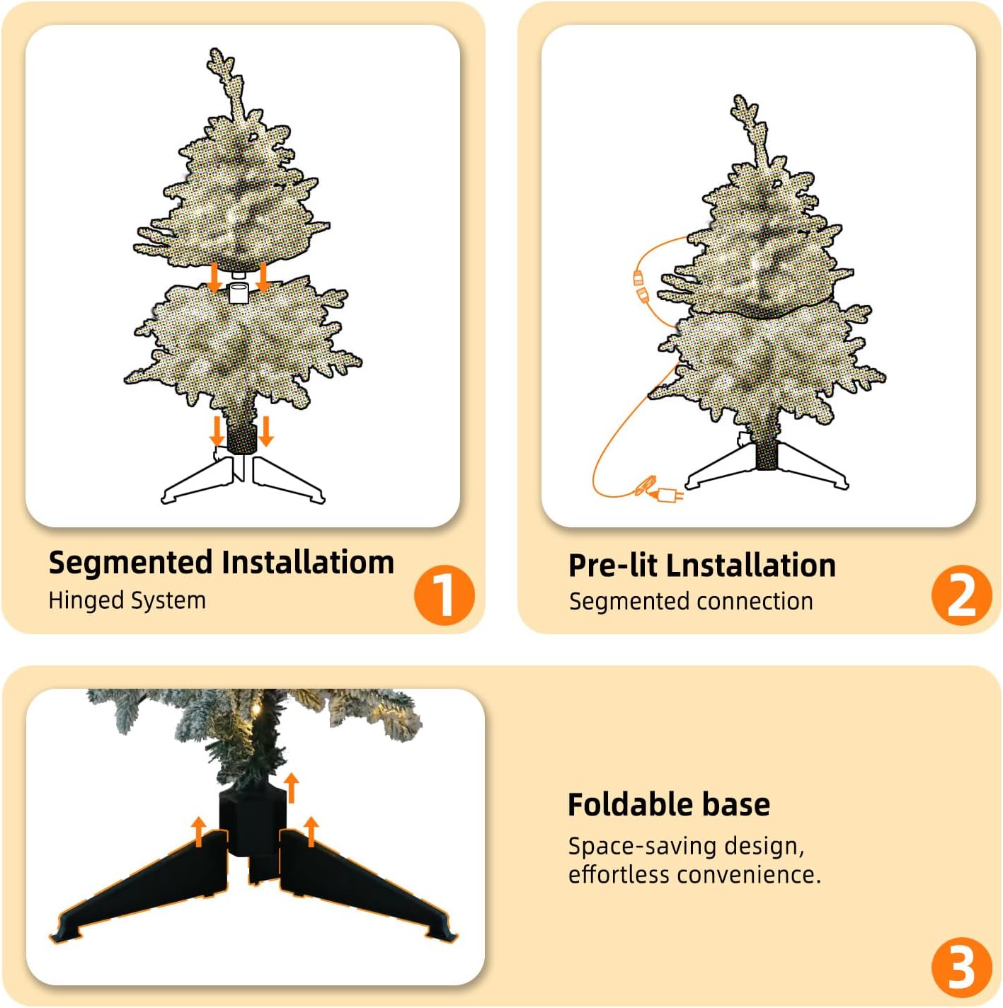 3ft Snow Flocked Prelit Christmas Tree Decorations with 50 Dual-Color LED Lights, Lighted Artificial White Xmas Tree for Indoor Decor,Corner & Entryway with 288 Tips, Plastic Stand,Plug-in