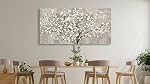 Tigeridge Blooming Flower Tree Toile Art mural - White Blossoms Green Leaves Pictures Wall Decor Soft Grey Painting Artwork Elégant imprimé floral Chambre à coucher Salon Decor prêt à accrocher 120x60cm