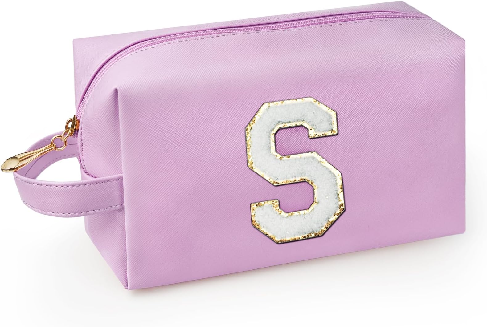 Personalized Initial Makeup Bag with Handle, Preppy Cosmetic Bag with Inner Zipper Pocket, 8 9 10 11 12 13 14 Years Old Girl, Graduation Gifts for Teen Girls Women Teachers (S, Purple)