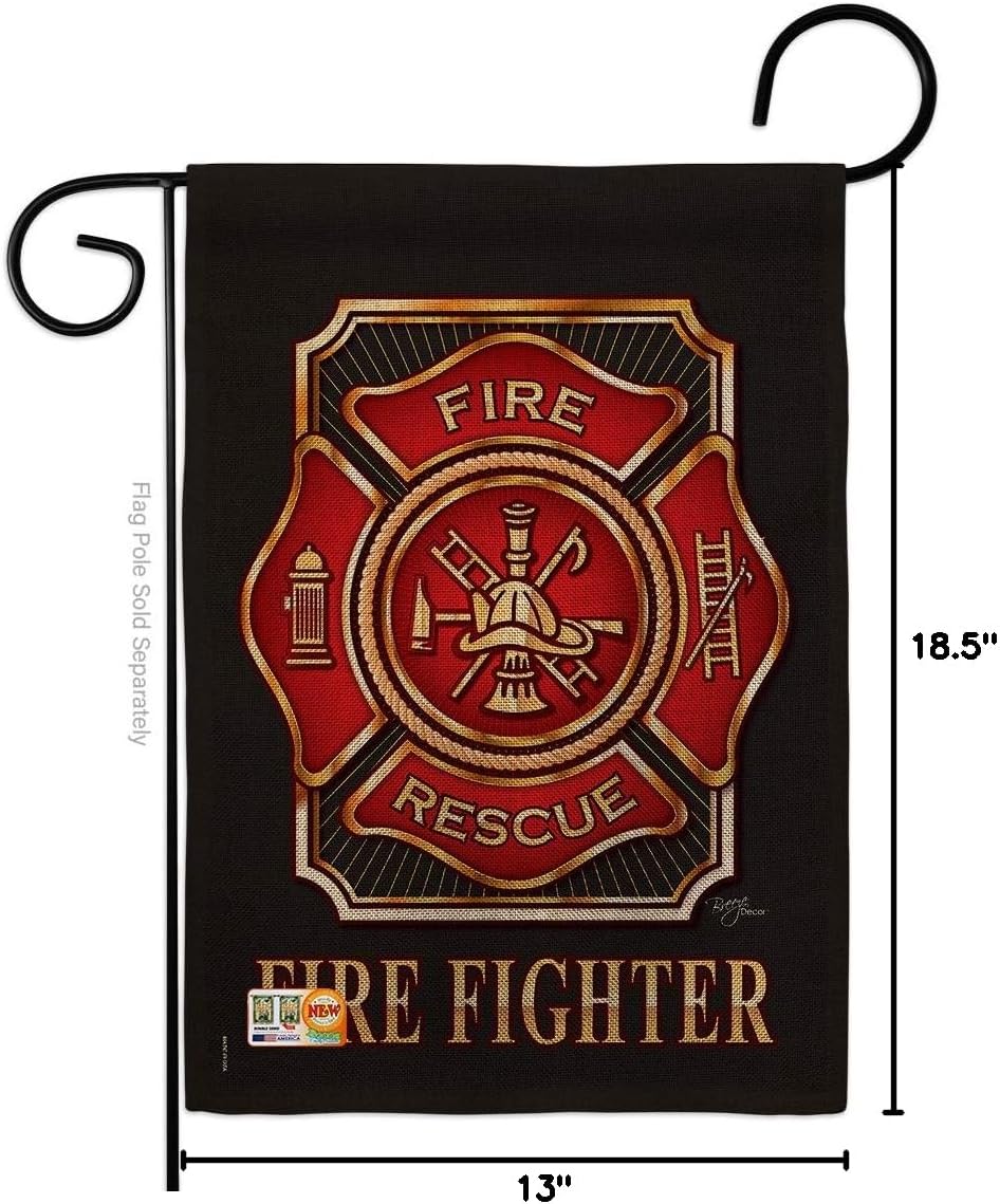 Firefrighter Fire Fighter Burlap Garden Flag Armed Forces Fireman Department Rescue Red Line Hero Support Small Decorative Gift Yard House Banner Double-Sided Made In USA 13 X 18.5